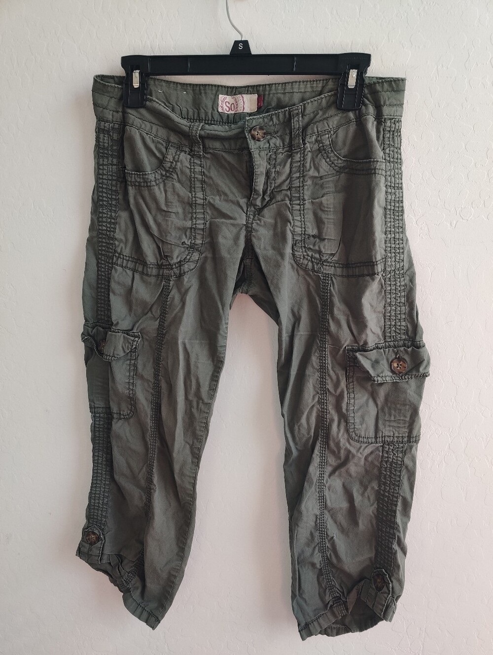 SO Military Olive Forest Green Cotton Cargo Capris Outdoors Casual Gorpcore_3